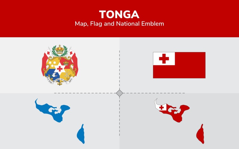 Mapa, bandeira e emblema nacional de Tonga - ilustração