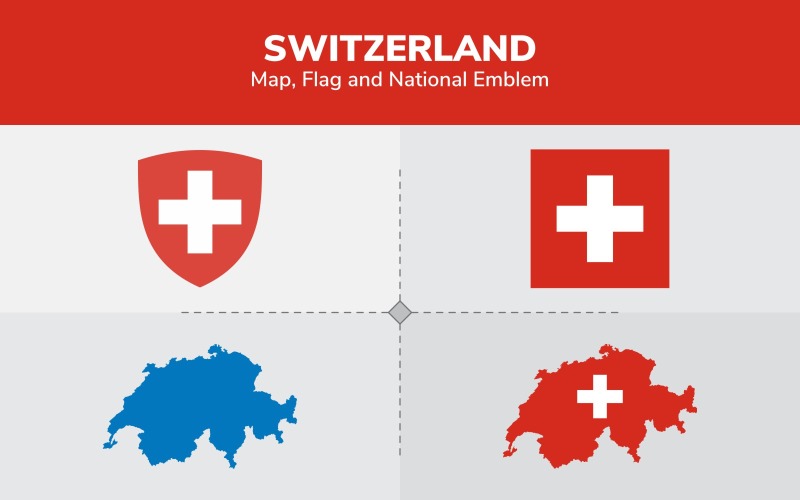 Mapa de Suiza, bandera y emblema nacional - Ilustración
