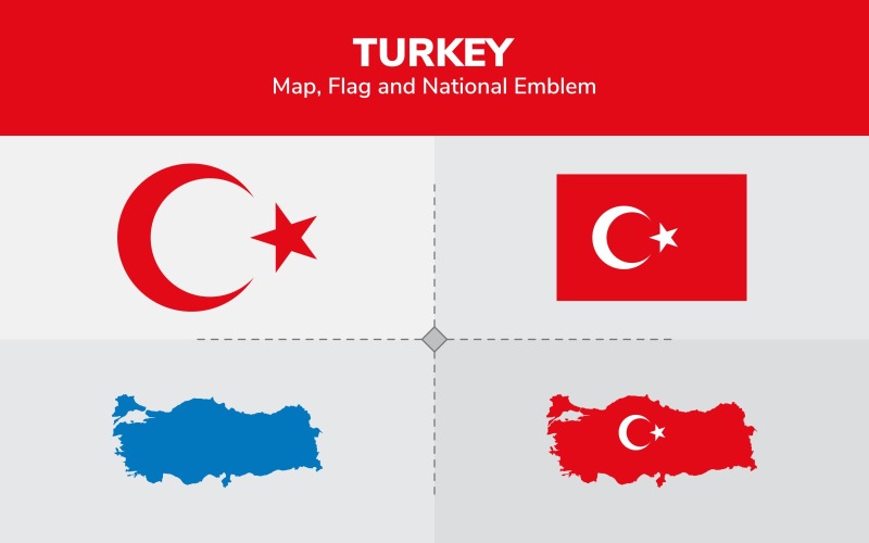 Mapa de Turquía, bandera y emblema nacional - Ilustración