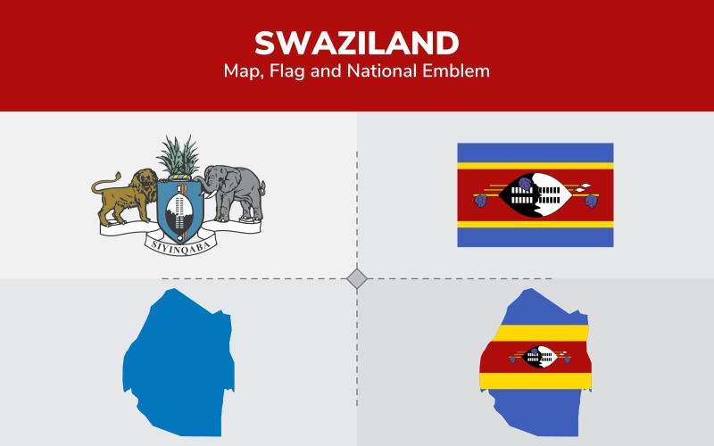 Mapa Suazi, flaga i godło - ilustracja