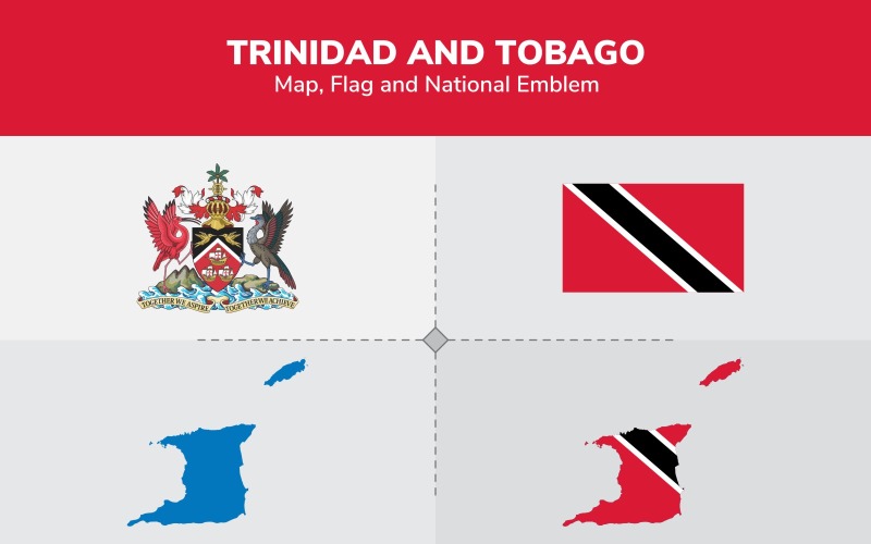 Mappa di Trinidad e Tobago, bandiera ed emblema nazionale - illustrazione