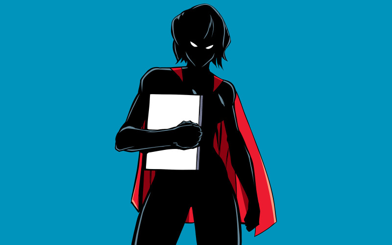 Супергероиня держит книгу силуэт - Иллюстрация