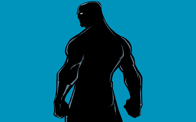 Download Иллюстрация "Superhero Back Battle Mode Silhouette - Illustration" / Superhero Back Battle Mode Silhouette - Illustration - Иллюстрация на тему графика man,hero,superhero,super,character,ready,silhouette,courage,action,power,powerful,strong,strength,back,rear view,muscular,muscles,determined,determination,vigilance