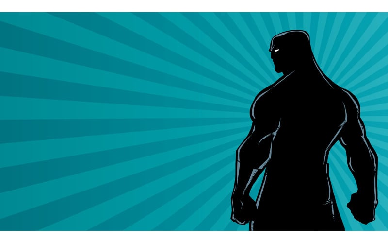 Download Иллюстрация "Superhero Back No Cape Ray Light Silhouette - Illustration" / Superhero Back No Cape Ray Light Silhouette - Illustration - Иллюстрация на тему графика man,hero,cape,superhero,super,silhouette,character,abstract,background,copy space,copyspace,light,ray,beam,sun,sunlight,sunbeam,ready,courage,action