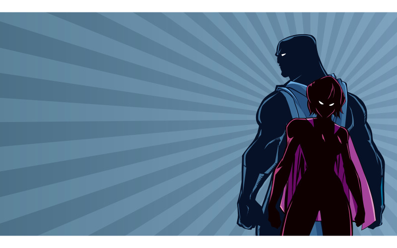 Download Иллюстрация "Superhero Couple Ray Light Silhouette - Illustration" / Superhero Couple Ray Light Silhouette - Illustration - Иллюстрация на тему графика man,woman,hero,superhero,super,couple,family,heroine,superheroine,cape,silhouette,love,together,abstract,ray,light,sunlight,sun,beam,background
