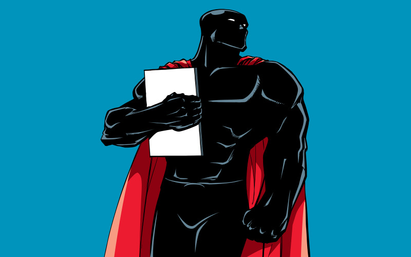 Download Иллюстрация "Superhero Holding Book Silhouette - Illustration" / Superhero Holding Book Silhouette - Illustration - Иллюстрация на тему графика man,hero,superhero,super,powerful,power,energy,silhouette,illustration,vector,cartoon,character,on white,comic,comic strip,book,holding,carrying,bringing,propaganda