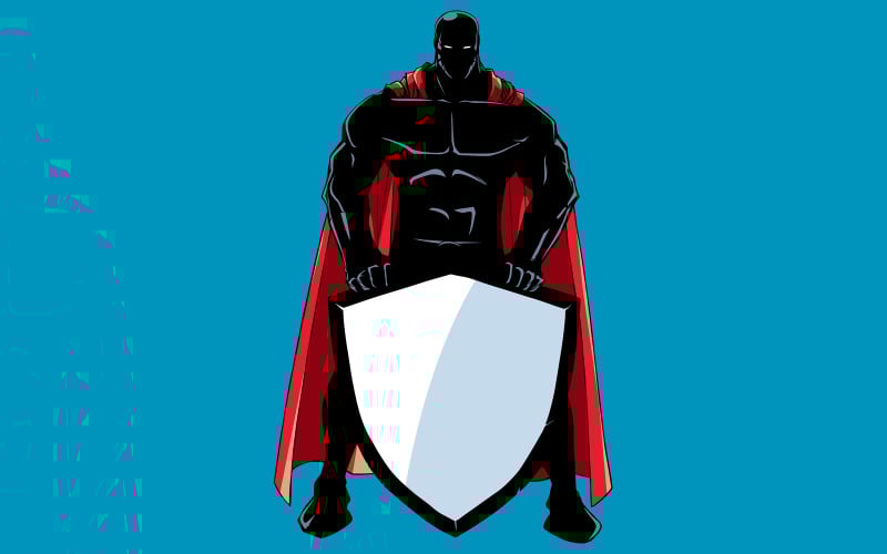 Download Иллюстрация "Superhero Holding Shield Silhouette - Illustration" / Superhero Holding Shield Silhouette - Illustration - Иллюстрация на тему графика superhero,super,hero,man,silhouette,shield,security,concept,justice,savior,defender,protector,power,comic,book,standing,strength,muscular,body,male