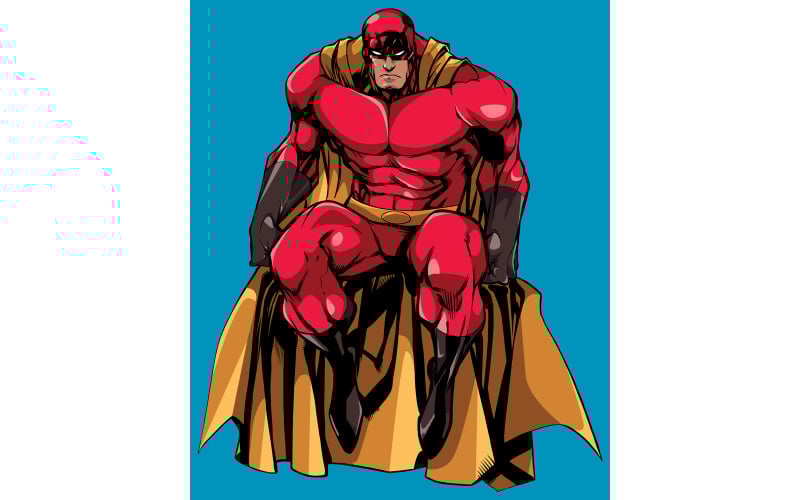 Download Иллюстрация "Superhero Sitting - Illustration" / Superhero Sitting - Illustration - Иллюстрация на тему графика man,cape,hero,superhero,super,powerful,muscles,power,sitting,tired,watching,vigilant,observing,prepared,ready,watch,roof,wall,building,illustration