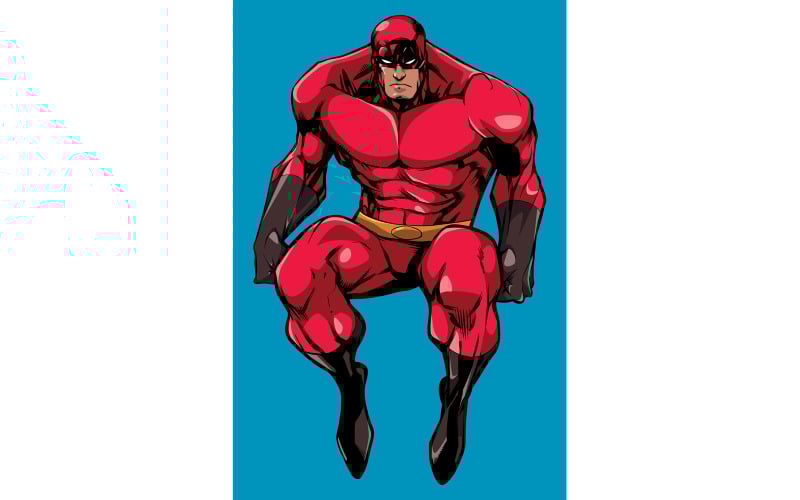 Download Иллюстрация "Superhero Sitting No Cape - Illustration" / Superhero Sitting No Cape - Illustration - Иллюстрация на тему графика man,hero,superhero,super,powerful,muscles,power,sitting,tired,watching,vigilant,observing,prepared,ready,watch,roof,wall,building,character,full length