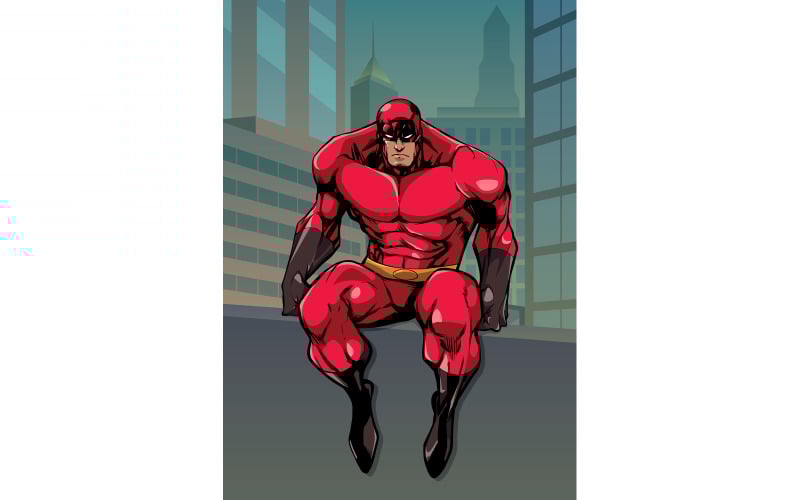 Download Иллюстрация "Superhero Sitting on Wall in City - Illustration" / Superhero Sitting on Wall in City - Illustration - Иллюстрация на тему графика man,hero,superhero,super,powerful,muscles,power,sitting,tired,watching,vigilant,observing,prepared,ready,watch,roof,wall,city,cityscape,background