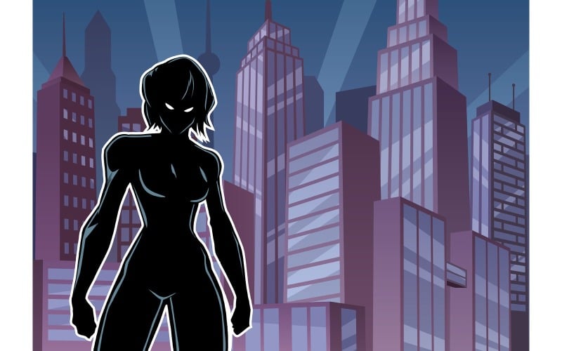 Superheroine Battle Mode City Silhouette - Illustration