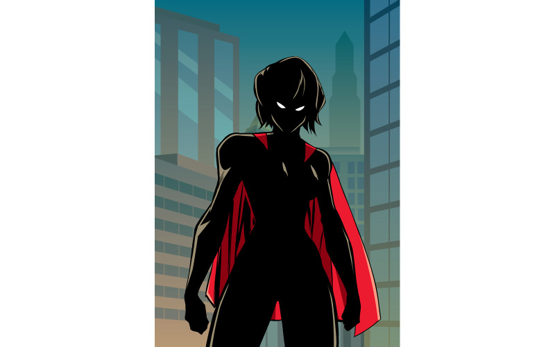 Superheroine Battle Mode City Vertical Silhouette - Illustration