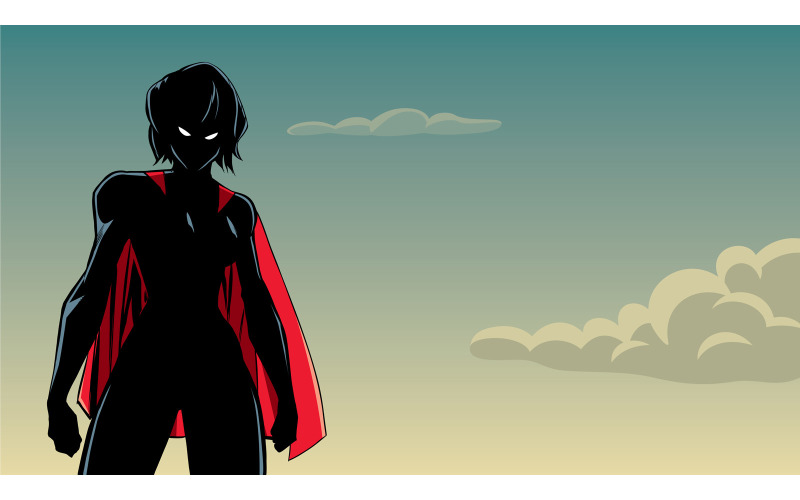 Superheroine Battle Mode Sky Silhouette - Illustration