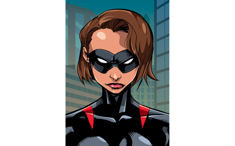 Download Иллюстрация "Superheroine Portrait in City - Illustration" / Superheroine Portrait in City - Illustration - Иллюстрация на тему графика hero,cartoon,character,superhero,superheroine,super,heroine,female,woman,power,powerful,portrait,city,cityscape,illustration,hand drawn,mask,masked,under cover,undercover