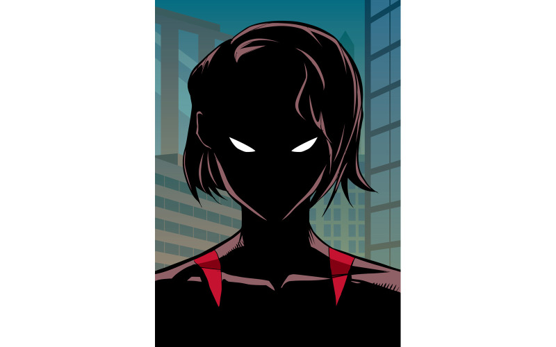 Download Иллюстрация "Superheroine Portrait in City - Illustration" / Superheroine Portrait in City - Illustration - Иллюстрация на тему графика hero,cartoon,character,superhero,superheroine,super,heroine,female,woman,silhouette,power,powerful,portrait,city,cityscape,illustration,hand drawn,mask,masked,under cover