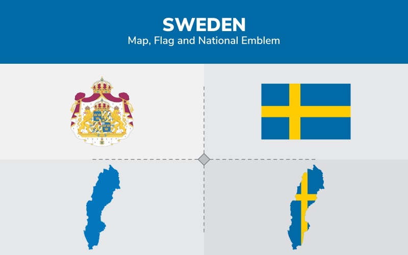 Sveriges karta, flagga och nationellt emblem - illustration