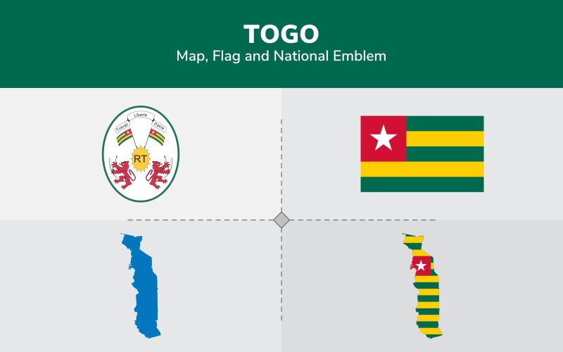 Download Иллюстрация "Togo Map, Flag and National Emblem - Illustration" / Togo Map, Flag and National Emblem - Illustration - Иллюстрация на тему графика continents,countries,map,political map,traveling,vector,emblem,national,flag,coat,arms,country,symbol,nations,state,sign,nation,badge,symbolic object,europe
