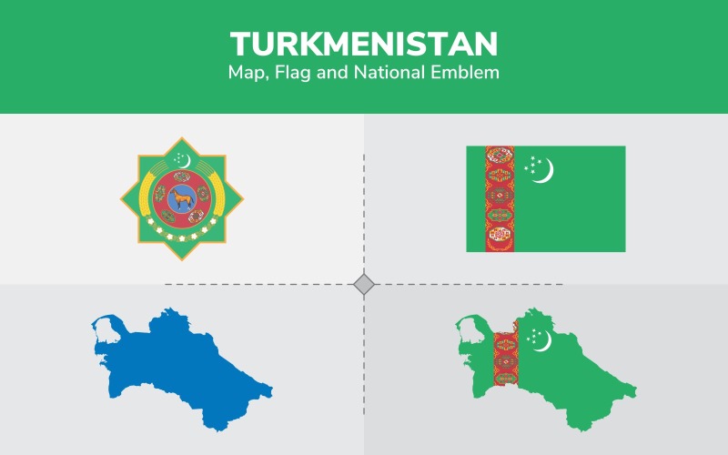 Download Иллюстрация "Turkmenistan Map, Flag and National Emblem - Illustration" / Turkmenistan Map, Flag and National Emblem - Illustration - Иллюстрация на тему графика continents,countries,map,political map,traveling,vector,emblem,national,flag,coat,arms,country,symbol,nations,state,sign,nation,badge,symbolic object,europe