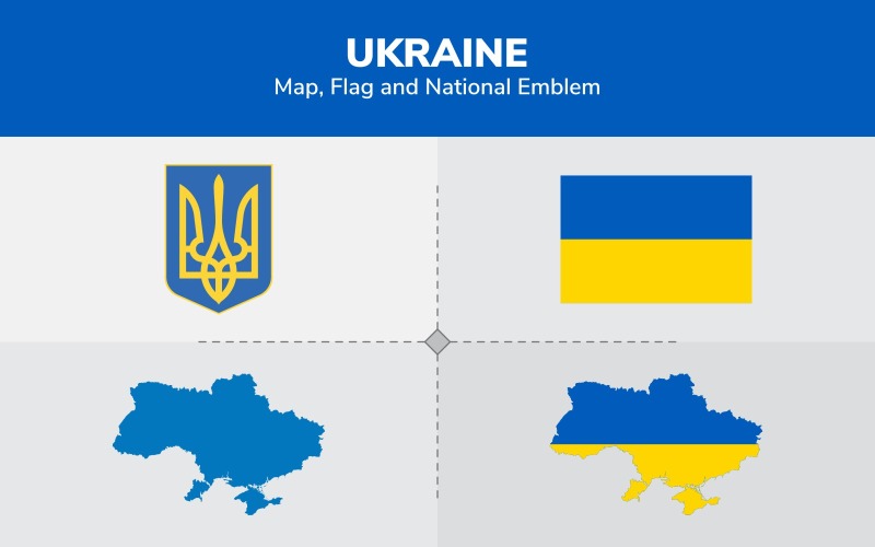 Ukraina karta, flagga och nationellt emblem - illustration