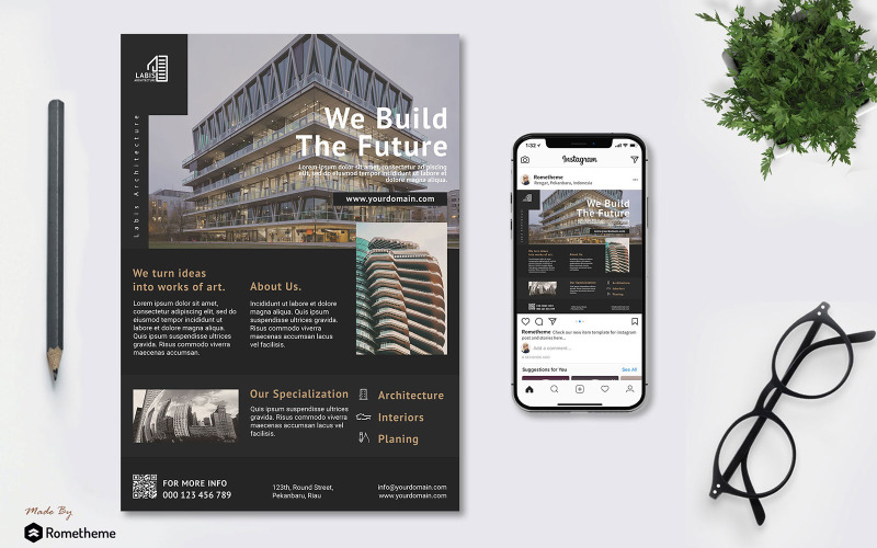 Download Фирменный стиль "Architecture Vol.01 - Flyer - Corporate Identity Template" / Architecture Vol.01 - Flyer - Corporate Identity Template - Фирменный стиль на тему графика architect,architecture,banner,blue,brochure,business,construc,construction,corporate,creative,design,elegant,event,festival,flyer,interior,marketing,minimalist,modern,print