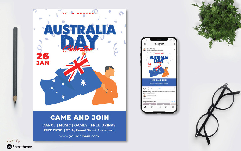 Download Фирменный стиль "Australia Day vol.02 - Flyer TY - Corporate Identity Template" / Australia Day vol.02 - Flyer TY - Corporate Identity Template - Фирменный стиль на тему графика australia,day,event,festival,independence,invitation,flyer,brochure,banner,instagram,post,feed,blue,promotion,business