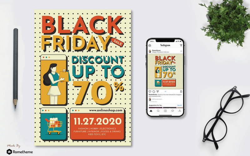 Download Фирменный стиль "Black Friday Sale - Flyer &amp; Instagram Post GR - Corporate Identity Template" / Black Friday Sale - Flyer &amp; Instagram Post GR - Corporate Identity Template - Фирменный стиль на тему графика black,friday,event,season,promotion,discount,sale,business,product,flyer,brochure,banner,a4,shopping,deal