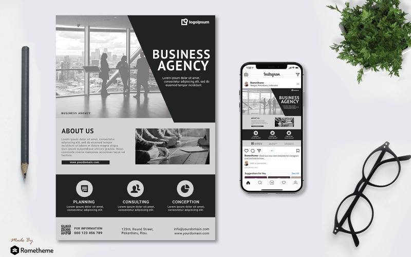 Download Фирменный стиль "Business vol.02 - Flyer TY - Corporate Identity Template" / Business vol.02 - Flyer TY - Corporate Identity Template - Фирменный стиль на тему графика business,corporate,agency,company,flyer,brochure,banner,promotion,instagram,post,feed,dark,elegant,minimalist,print