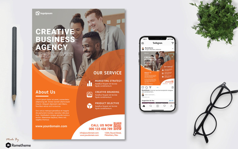 Download Фирменный стиль "Business vol.03 - Flyer TY - Corporate Identity Template" / Business vol.03 - Flyer TY - Corporate Identity Template - Фирменный стиль на тему графика business,corporate,company,creative,professional,services,product,presentation,promotion,flyer,brochure,banner,instagram,orange,post