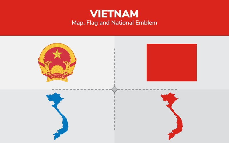Carte du Vietnam, drapeau et emblème national - Illustration