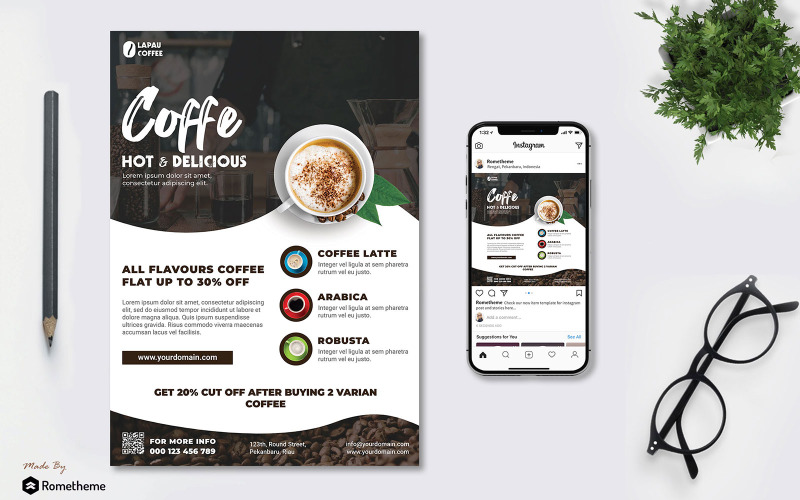 Download Фирменный стиль "Coffee Shoop Flyer - Corporate Identity Template" / Coffee Shoop Flyer - Corporate Identity Template - Фирменный стиль на тему графика ads,banner,bar,brochure,brown,business,coffe,creative,culinary,design,discount,drink,event,festival,flyer,invitation,market,marketing,minimalist,modern