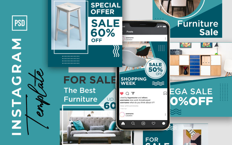 Download Шаблон для соцсетей "Instagram Post And Story Minimalist Design For Furniture Social Media Template" / Instagram Post And Story Minimalist Design For Furniture Social Media Template - Шаблон для соцсетей на тему графика furniture,design,modern,instagram,interior,home,template,sale,graphic,decor,style,luxury,post,social media,square,layout,banner,social,stories,set