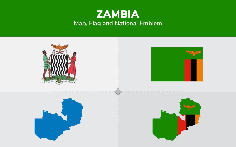Mapa, bandeira e emblema nacional da Zâmbia - ilustração