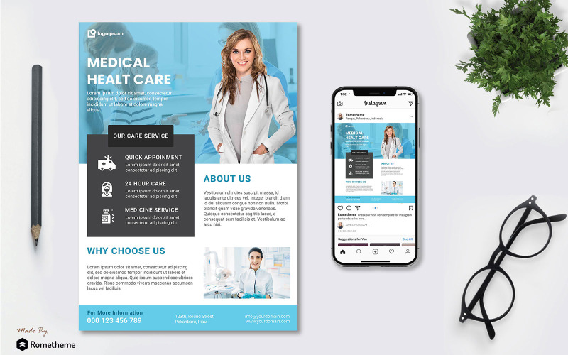 Download Фирменный стиль "Medical vol.01 Flyer - Corporate Identity Template" / Medical vol.01 Flyer - Corporate Identity Template - Фирменный стиль на тему графика banner,blue,brochure,business,care,clinic,company,corporate,creative,cure,design,dicount,doctor,flyer,grey,head,healty,hospital,medical,medicine