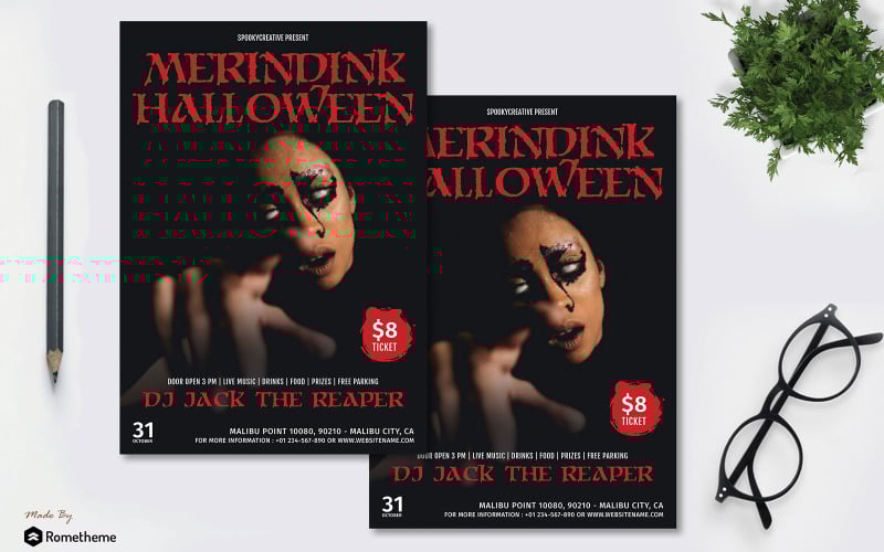 Download Фирменный стиль "Merindink Flyer - Corporate Identity Template" / Merindink Flyer - Corporate Identity Template - Фирменный стиль на тему графика banner,black,brochure,dark,event,flyer,ghost,halloween,horror,invitation,marketing,merindink,night,party,product,psd,sale,scary,season,shop