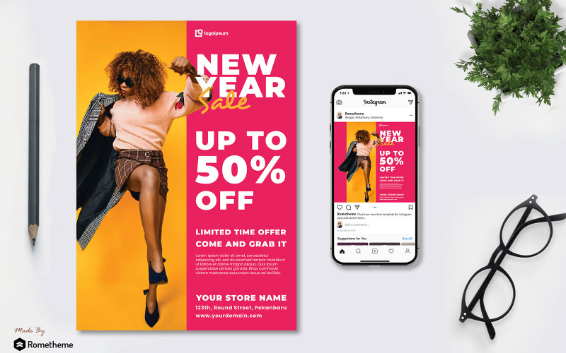 Download Фирменный стиль "New Year Sale vol.02 - Flyer TY - Corporate Identity Template" / New Year Sale vol.02 - Flyer TY - Corporate Identity Template - Фирменный стиль на тему графика new,year,sale,discount,product,shop,business,market,creative,branding,promotion,flyer,brochure,banner,instagram
