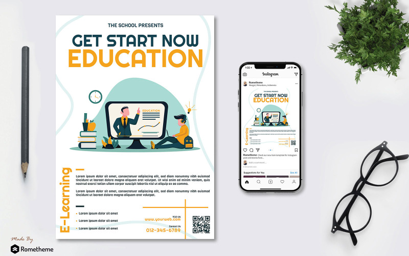 Download Фирменный стиль "Online Education Flyer &amp; Instagram vol.01 - Corporate Identity Template" / Online Education Flyer &amp; Instagram vol.01 - Corporate Identity Template - Фирменный стиль на тему графика banner,brochure,business,coach,course,educate,education,flyer,header,illustration,illustrator,learning,online,promotion,school,student,study,teach,template