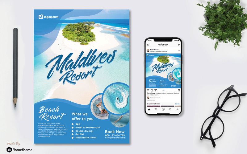 Download Фирменный стиль "Resort vol.01 Flyer TY - Corporate Identity Template" / Resort vol.01 Flyer TY - Corporate Identity Template - Фирменный стиль на тему графика banner,blue,brochure,business,clean,creative,design,elegant,event,flyer,maldives,marketing,print,promo,promotion,resort,services,template,white