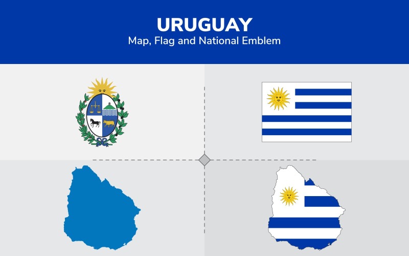 Download Иллюстрация "Uruguay Map, Flag and National Emblem - Illustration" / Uruguay Map, Flag and National Emblem - Illustration - Иллюстрация на тему графика continents,countries,map,political map,traveling,vector,emblem,national,flag,coat,arms,country,symbol,nations,state,sign,nation,badge,symbolic object,europe