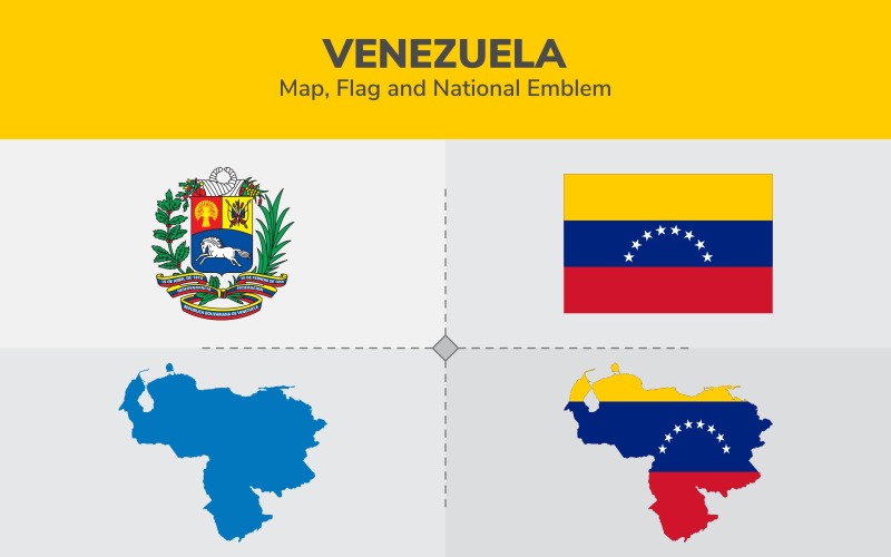 Venezuela Mapa, Bandera y Emblema Nacional - Ilustración