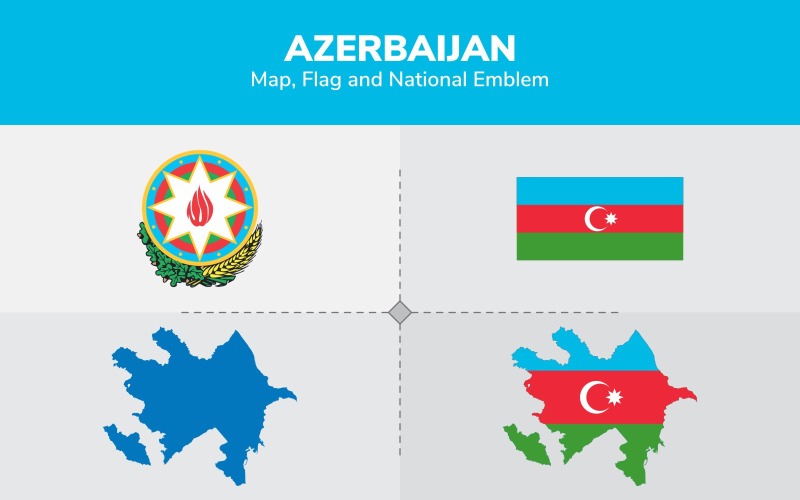 Azerbaycan Haritası, Bayrak ve Ulusal Amblem - İllüstrasyon