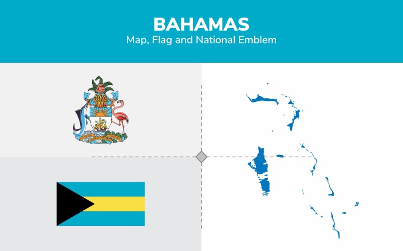 Bahamalar Haritası, Bayrak ve Ulusal Amblem - İllüstrasyon