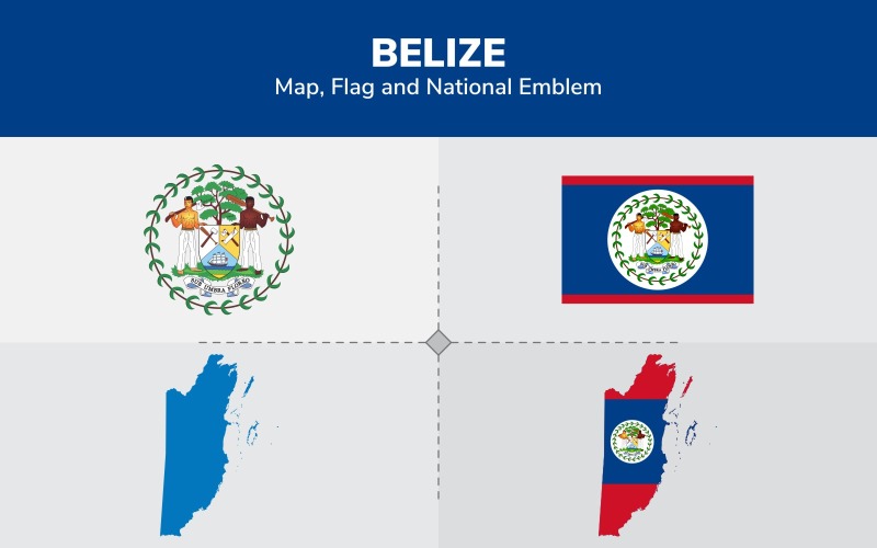 Download Иллюстрация "Belize Map, Flag and National Emblem - Illustration" / Belize Map, Flag and National Emblem - Illustration - Иллюстрация на тему графика continents,countries,map,political map,traveling,vector,emblem,national,flag,coat,arms,country,symbol,nations,state,sign,nation,badge,symbolic object,europe