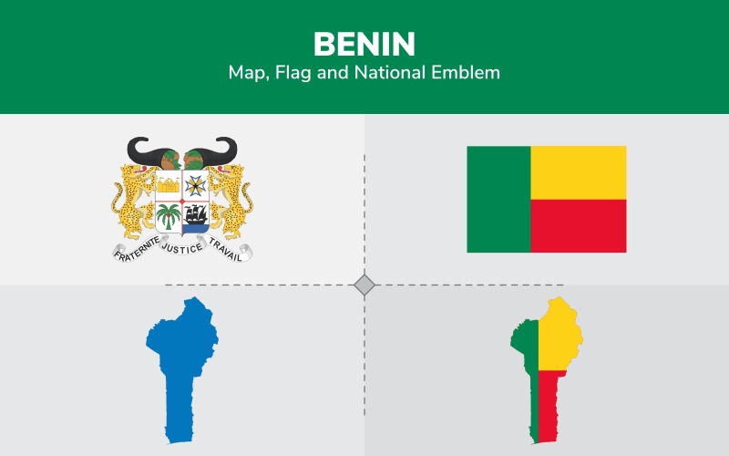 Benin-karta, flagga och nationellt emblem - illustration
