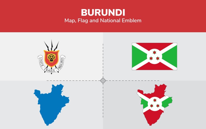 Burundi karta, flagga och nationellt emblem - illustration