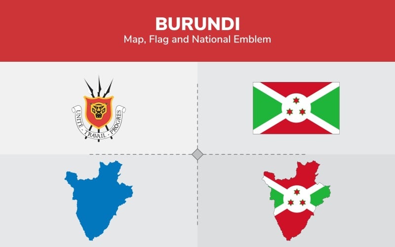 Burundi Map, Flag and National Emblem - Illustration