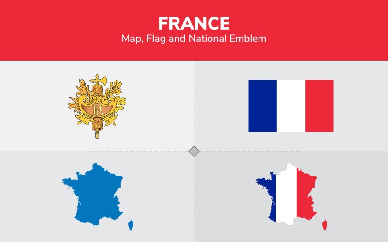 Carte de France, drapeau et emblème national - Illustration
