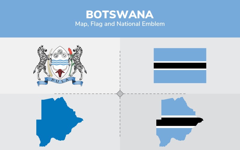 Carte du Botswana, drapeau et emblème national - Illustration