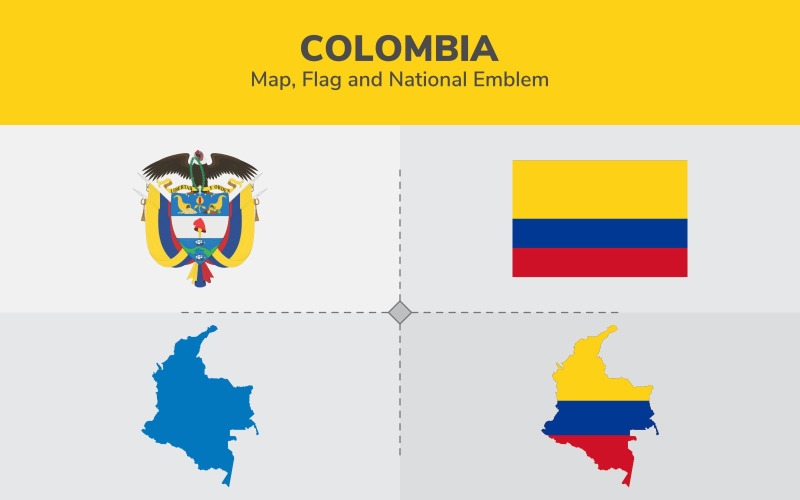 Colombia karta, flagga och nationellt emblem - illustration