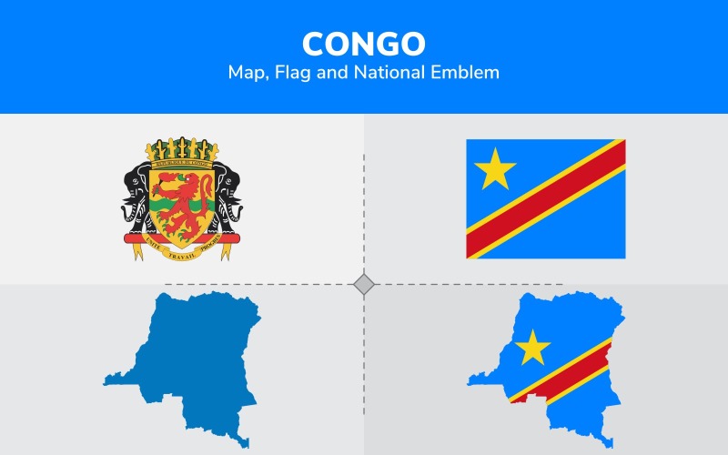 Download Иллюстрация "Congo Map, Flag and National Emblem - Illustration" / Congo Map, Flag and National Emblem - Illustration - Иллюстрация на тему графика continents,countries,map,political map,traveling,vector,emblem,national,flag,coat,arms,country,symbol,nations,state,sign,nation,badge,symbolic object,europe