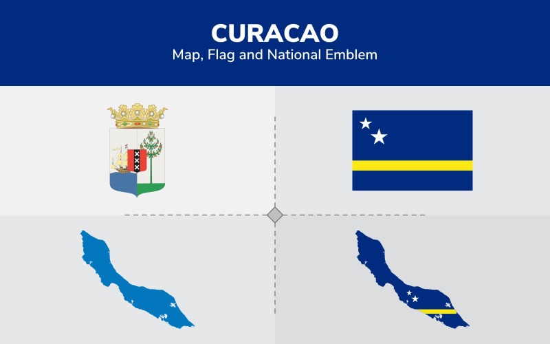 Curacao karta, flagga och nationellt emblem - illustration